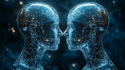 Digital twin technology concept with two mirrored holographic industrial models. --chaos 20 --ar 16:9 --quality 2 --v 6.1 Job ID: 0c628599-2c11-4c52-804d-d1bc1dc05cab