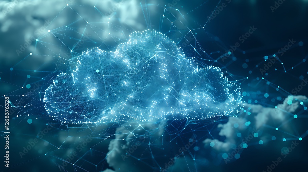 Aufkleber digital cloud network visualization, showcasing connectivity and data flow.