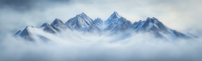Obraz premium Stunning mountain landscape with towering peaks, showcasing rugged terrain and natural beauty.