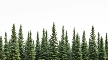 Fototapeta premium Evergreen trees, forest border, sky background, nature scene, website banner