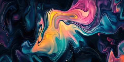 Obraz premium Vibrant Abstract Fluid Art Composition Featuring Swirling Colors on a Dark Background Conveying Energy and Creativity