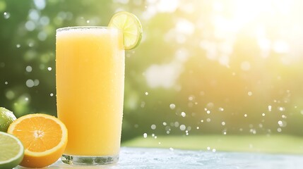 A vibrant citrus smoothie served in a tall frosted glass, perfect for refreshing drinks and healthy recipes.