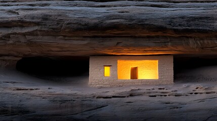 A Beautifully Integrated Cliffside Home Blending with Natural Rock Formations and Warm Light.  Innovative and Creative Ways to Build a House Concept