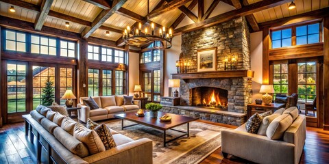 Farmhouse charm meets modern luxury:  sconces enhance a fireplace's warmth.