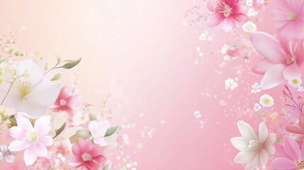 Fototapeta premium beautiful spring flowers on paper background, Mothers Day concept banner with empty copy space for text