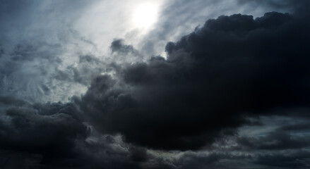 Sky dark cloud storm halloween background rain lightning thunder stormy typhoon Nature light scene...