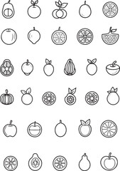 Adobe Illustrator Artwork, A collection of simple line art representing fruit