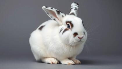 Obraz premium Adorable White Rabbit with Black Spots Studio Photo