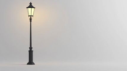 A street lamp with a white background, simple and clean with a pure black base and an illuminated top.