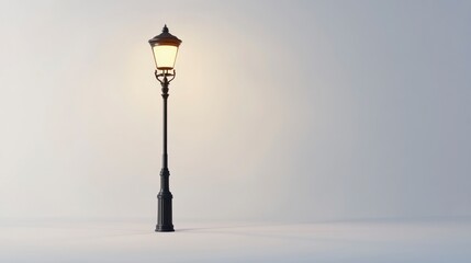 A street lamp with a white background, simple and clean with a pure black base and an illuminated top.