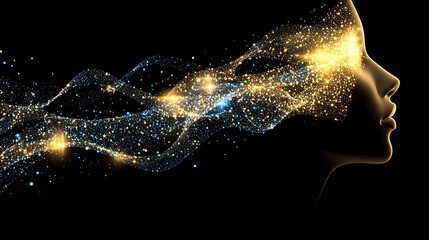 Fototapeta premium Ethereal Profile with Luminescent Particles Flowing from Head Idea of Creativity and Enlightenment