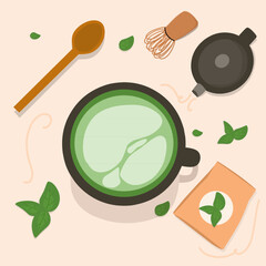 Cup of matcha tea or green tea Japanese food and drink icons set vector ilustration 