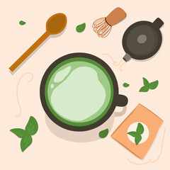 Vector set of matcha tea or green tea Japanese drink