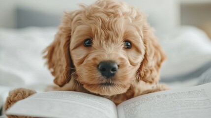 Puppy Day concept. Playful Puppy Licking Smiling Child s Face in Cozy Bedroom