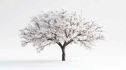 Snowy tree winter landscape, serene nature scene, design