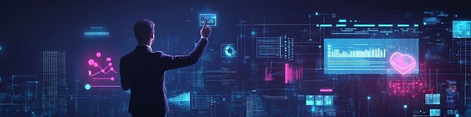 Businessman Interacting With Futuristic Digital Interface
