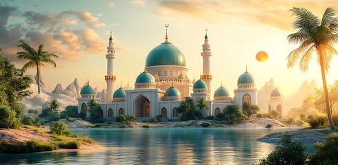 Naklejka premium Mosque Illustration Design Islamic Background