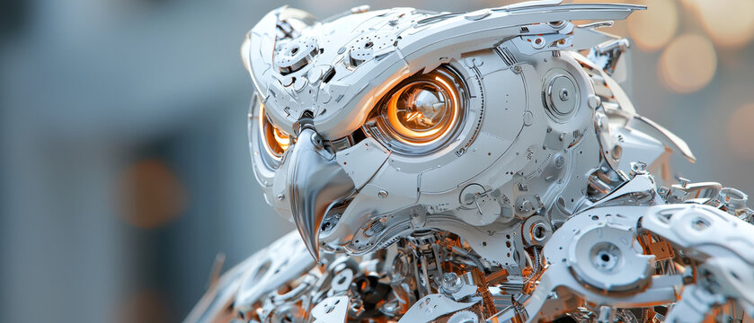 Mechanical Owl Robot: Glowing Eyes, Intricate Detail