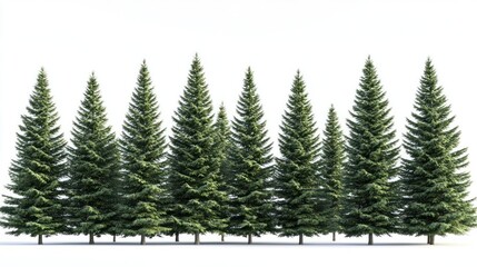 Obraz premium Evergreen trees row, white background, nature, forest, design