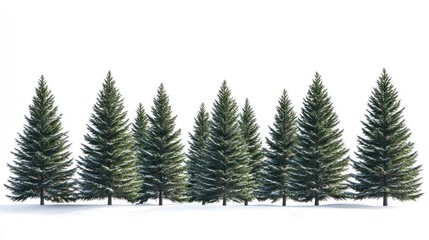 Obraz premium Snow-covered pines, winter forest, white background, holiday card