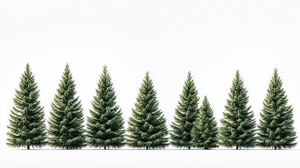 Obraz premium Evergreen trees row, white background, nature, design (2)
