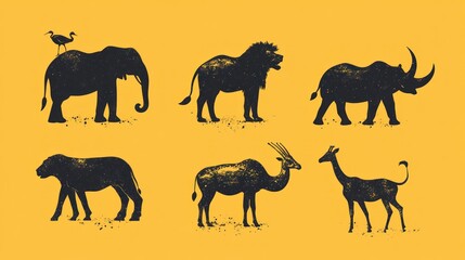 Fototapeta premium African Safari Animals Silhouettes; Wildlife Background; Educational Poster