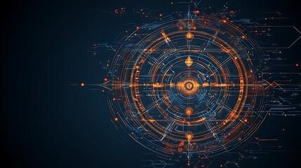 Futuristic Circular Technology Interface with Orange Glow on Dark Background for Advanced System Display