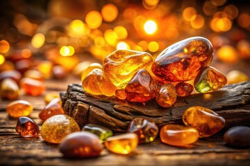 Natural orange Baltic amber gemstones, polished to perfection.  Golden fossilized resin shines.