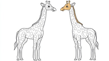Naklejka premium Two giraffes, coloring page, safari background, children's book illustration