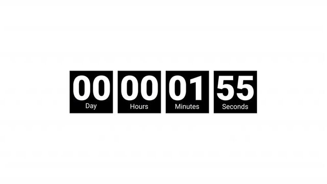 animation of two minutes countdown on transparent background with alpha channel, 2 minutes timer countdown animation, 2 minutes countdown