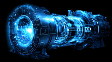 Futuristic Machine with Glowing Blue Light Power Core Engine Technology and Circular Design