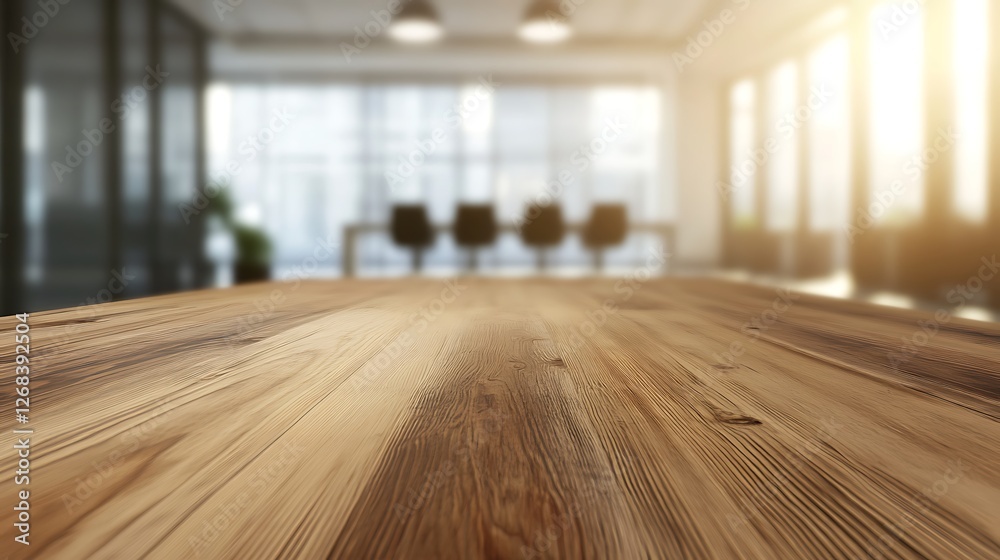 Poster a sharp-focused image of a modern wooden table surface, ideal for interior design and decor projects