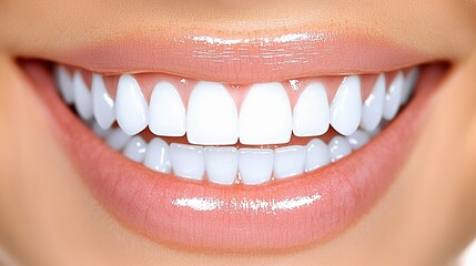 Close-Up of a Bright and Healthy Smile Showcasing Perfectly Aligned White Teeth and Glossy Lips