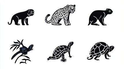 Obraz premium Jungle animals silhouettes; wildlife design, education