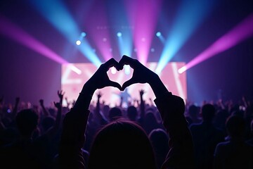 ライブコンサートでハートを作るファン – 推しへの愛を表現する熱狂的な観客と音楽フェスの感動
