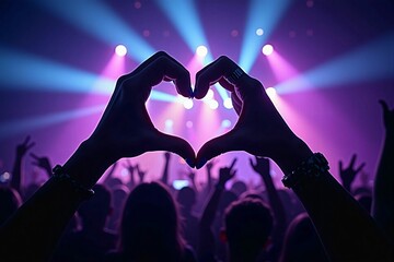 ライブコンサートでハートを作るファン – 推しへの愛を表現する熱狂的な観客と音楽フェスの感動