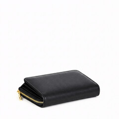 Black leather wallet isolated on white background front view