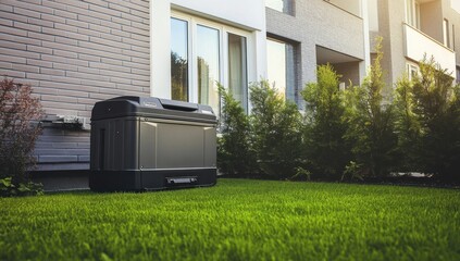 Modern Heat Pump Generator Placed in Residential Backyard