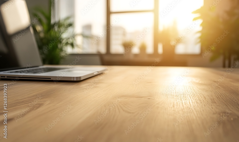 Poster a minimalist wooden tabletop image featuring soft blurring for a tranquil aesthetic.