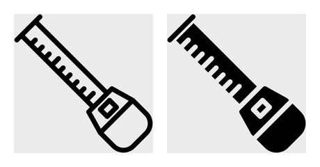 Minimalistic black-and-white icon of a retractable measuring tape, widely used in construction and DIY projects. Available in outline and solid styles, perfect for tool catalogs, engineering apps.