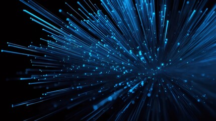 Blue light streaks, dark background, digital burst, technology concept