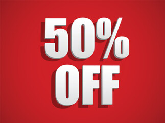 Set illustration of vibrant red banner featuring bold white text advertising a 50% discount. Perfect for promotions, sales campaigns, and marketing materials. The eye-catching design emphasizes saving