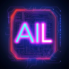 Glowing Neon AIL Letters on Futuristic Circuit Board Background Technology Innovation Visual