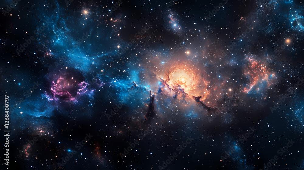 Wall mural galactic universe view. galactic mosaic skies. illustration