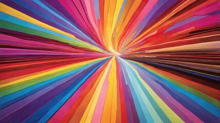 Vivid light trails converge with colorful stripes streaking towards the horizon on an abstract background.