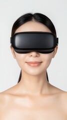 Naklejka premium Woman Wearing VR Headset Portrait. Working Woman Concept