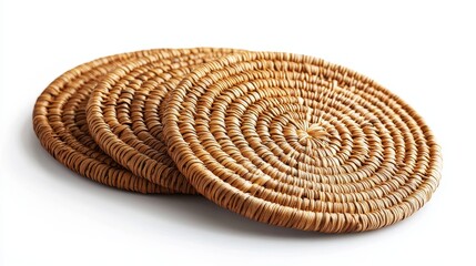 Decorative woven bamboo and seagrass basket coasters artisan craftsmanship home decor natural environment top view unique design
