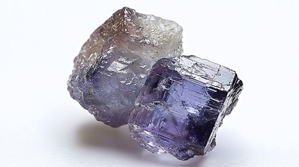 Two purple rocks are on a white surface