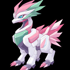 Graceful Mechanized Creature with Green and Pink Accents Leaping Through the Digital Ether Zone