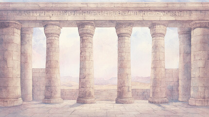 Fototapeta premium Watercolor Painting of an Ancient Temple in a Desert Landscape